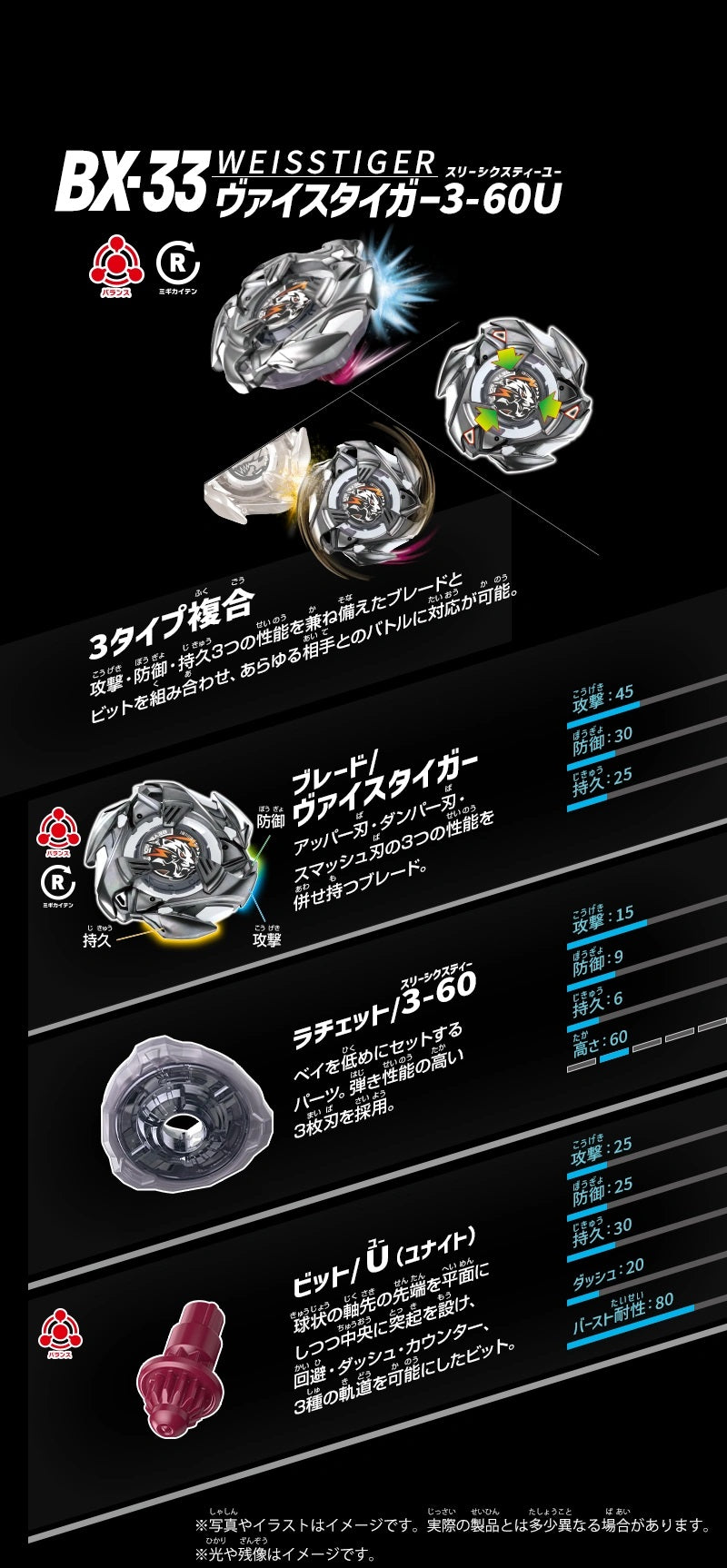 Takara Tomy Beyblade X BX-33 Booster Weiss Tiger 3-60U