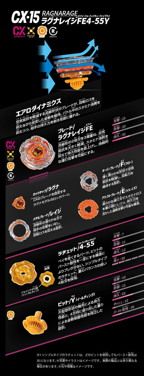 Takara Tomy Beyblade X CX-15 Booster RagnaRage FE4-55Y