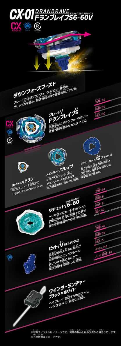 [Loose][No Packing Box][With QR Code] [Not for USA]   Wholesale Takara Tomy Beyblade X CX-01 Starter DranBrave S6-60V